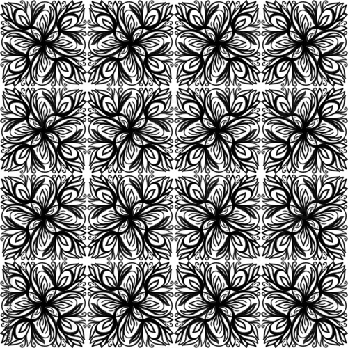 Swirl Seamless black and white pattern. Vintage oriental illustration. Geometric design elements. Repeat Motif. Curly decorative print for Wallpaper, fabric, furniture. Psychedelic style.