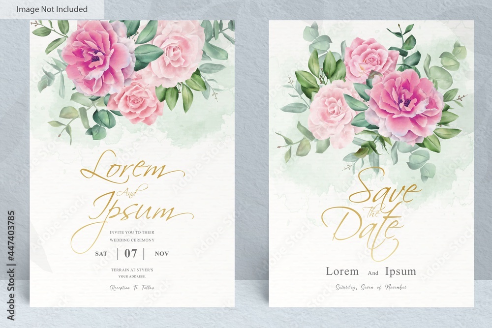 beautiful arrangement flower and eucalytus leaves wedding invitation card template