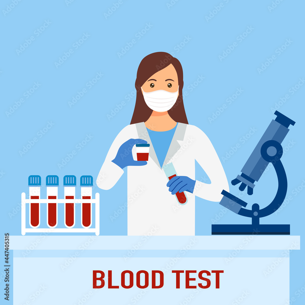 Doctor analyzing blood samples using microscope in flat design. Blood test concept. Doctor analyzing blood samples using microscope in flat design. Blood test concept.