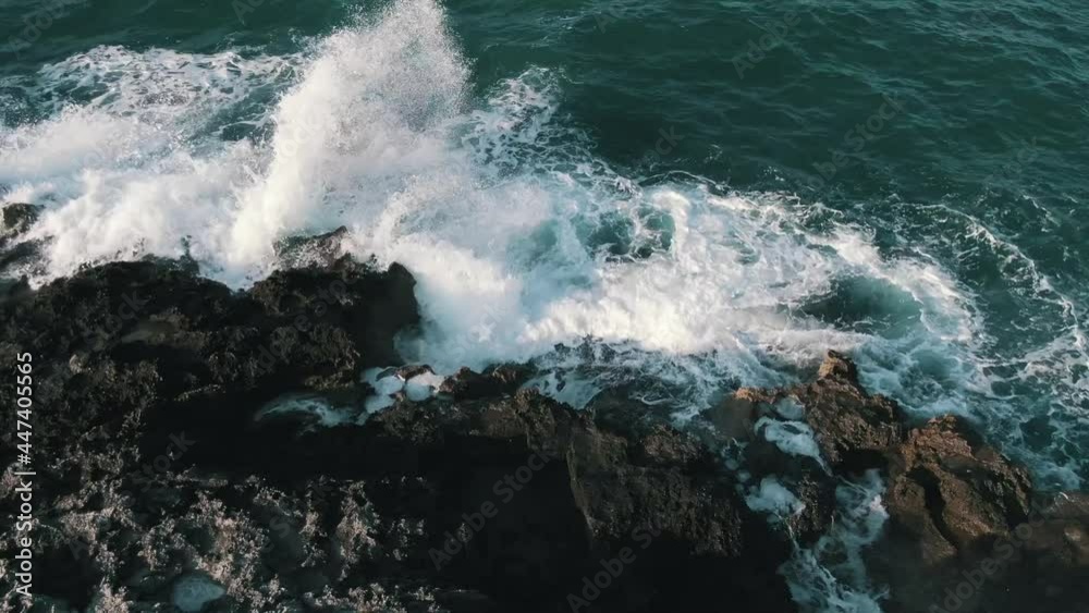 Foamy Waves Hits Rocky Shoreline Of Capitolo Beach In Monopoli, Puglia