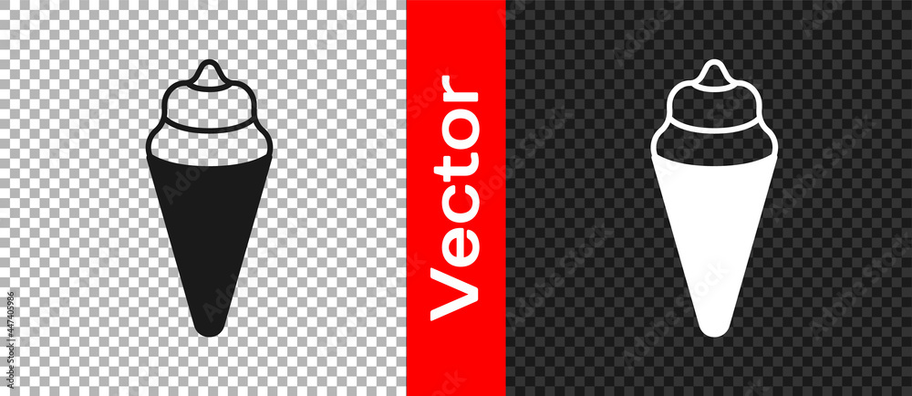 Black Ice cream in waffle cone icon isolated on transparent background. Sweet symbol. Vector Black Ice cream in waffle cone icon isolated on transparent background. Sweet symbol. Vector