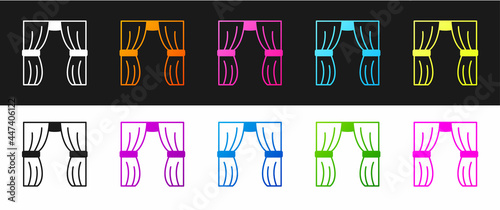 Set Circus curtain raises icon isolated on black and white background. For theater or opera scene backdrop, concert grand opening or cinema premiere. Vector