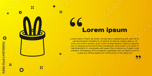 Black Magician hat and rabbit ears icon isolated on yellow background. Magic trick. Mystery entertainment concept. Vector