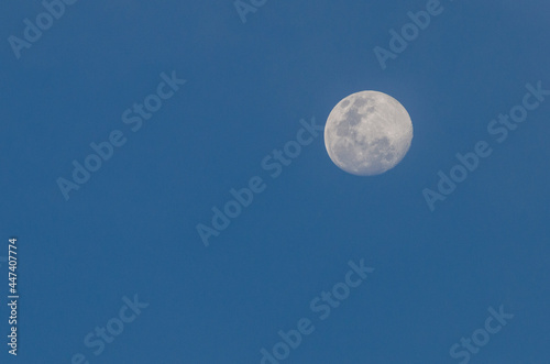 Beautiful full moon on clean blue sky background