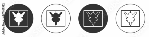 Black Rorschach test icon isolated on white background. Psycho diagnostic inkblot test Rorschach. Circle button. Vector
