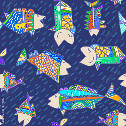 Cute tribal fishes seamless...