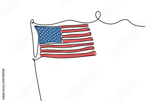 American flag continuous one line drawing minimalist design. American Independent Day theme isolated on white background. United states of America symbol. National day concept. Vector illustration