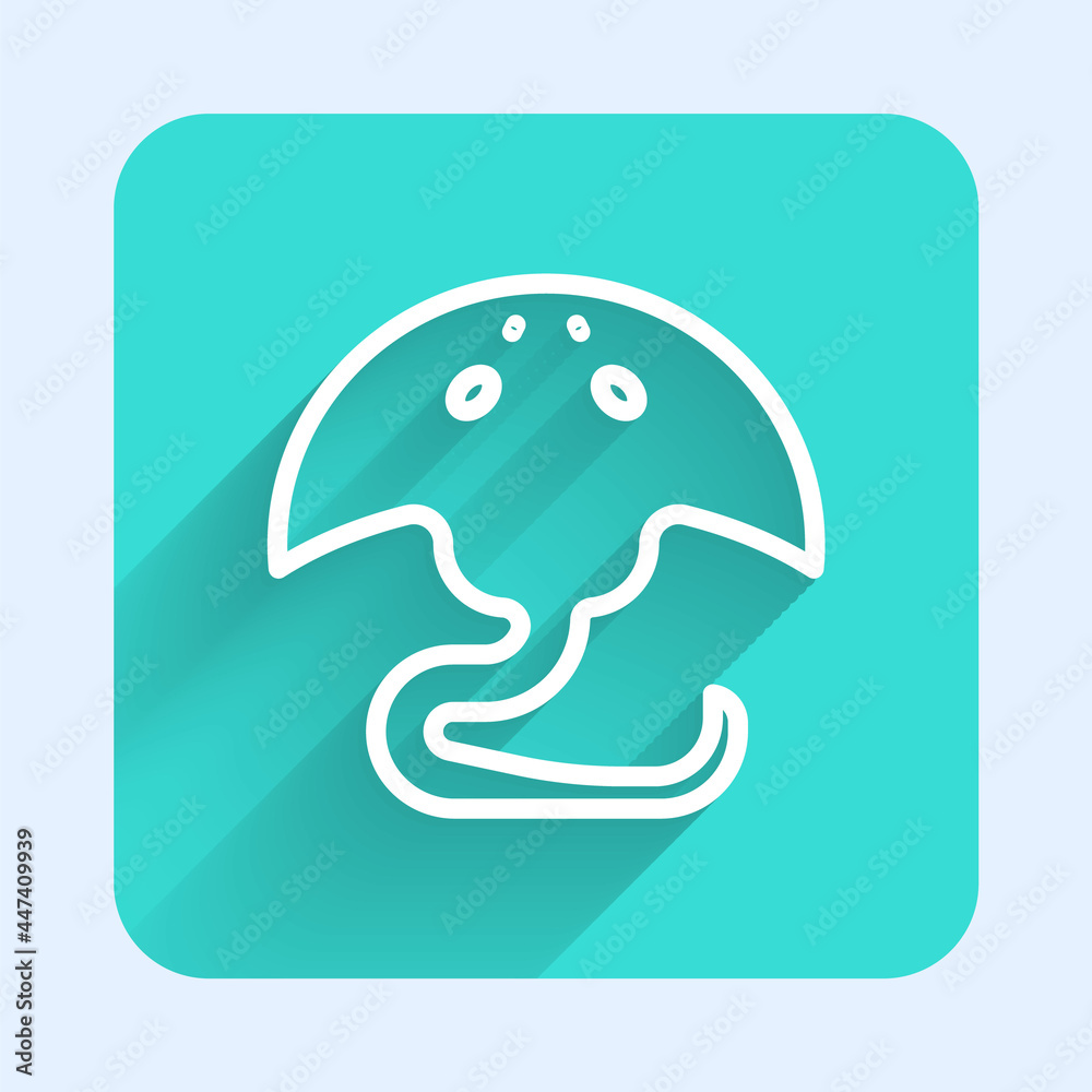 White line Stingray icon isolated with long shadow. Green square button. Vector