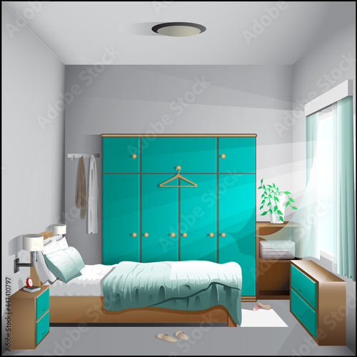 Bedroom in the morning background vector illustration