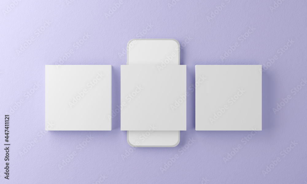Post mock up blank template background in application with social media on mobile phone. 3d render.