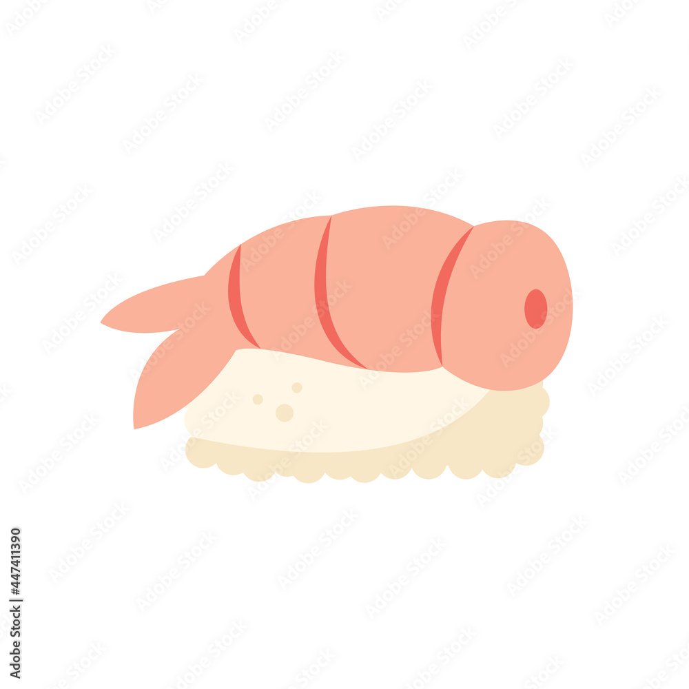 Sushi with shrimp and rice. Asian food. Japanese, china cuisine. Vector illustration, design element. Isolated on white background. Sushi with shrimp and rice. Asian food. Japanese, china cuisine. Vector illustration, design element. Isolated on white background.