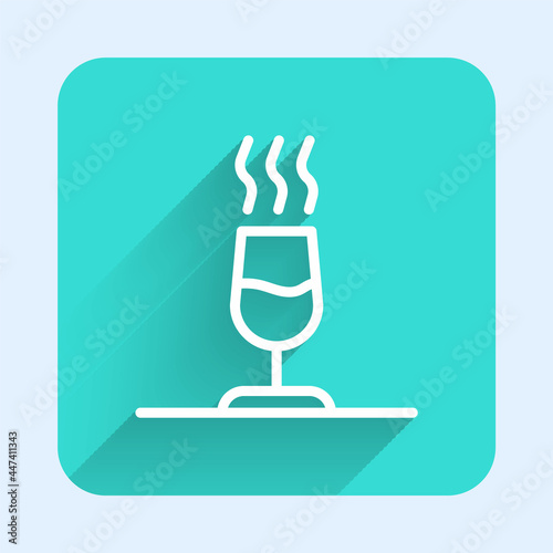 White line Wine tasting, degustation icon isolated with long shadow background. Sommelier. Smells of wine. Green square button. Vector