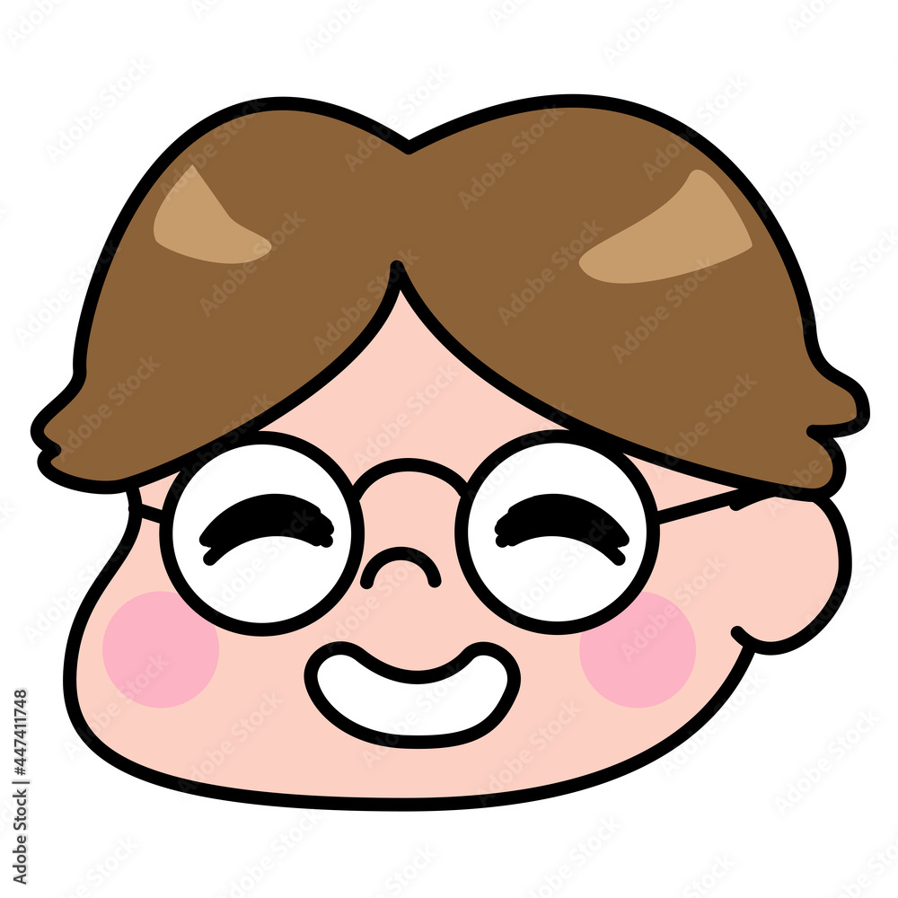 	男性　表情　笑顔　お坊ちゃま　若い　メガネ　イラスト素材