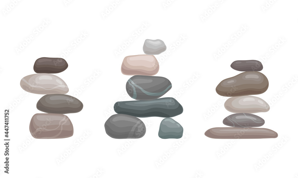 Smooth Stones and Pebbles Balancing on Each Other Creating Tower Vector Set Smooth Stones and Pebbles Balancing on Each Other Creating Tower Vector Set