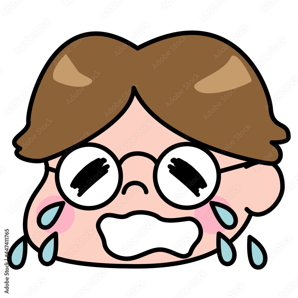 男性　表情　泣いている　お坊ちゃま　若い　メガネ　イラスト素材