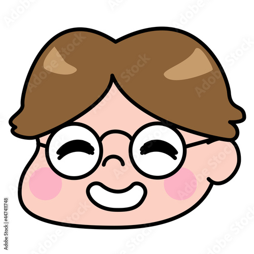 	男性　表情　笑顔　お坊ちゃま　若い　メガネ　イラスト素材