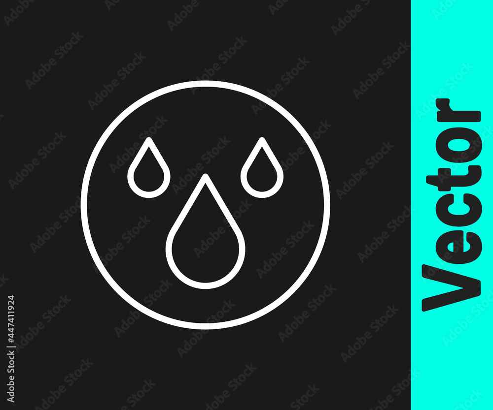 White line Water drop icon isolated on black background. Vector White line Water drop icon isolated on black background. Vector