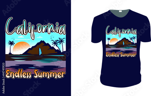 California Endless Summer. Summer Vector graphic for t shirt. Vector graphic, typographic poster or t-shirt. typography, print, vector illustration. 
