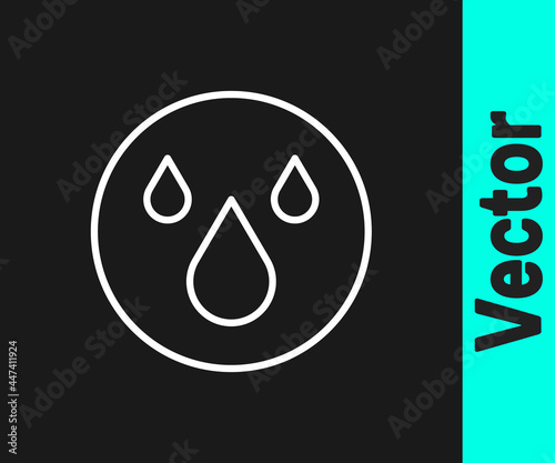 White line Water drop icon isolated on black background. Vector