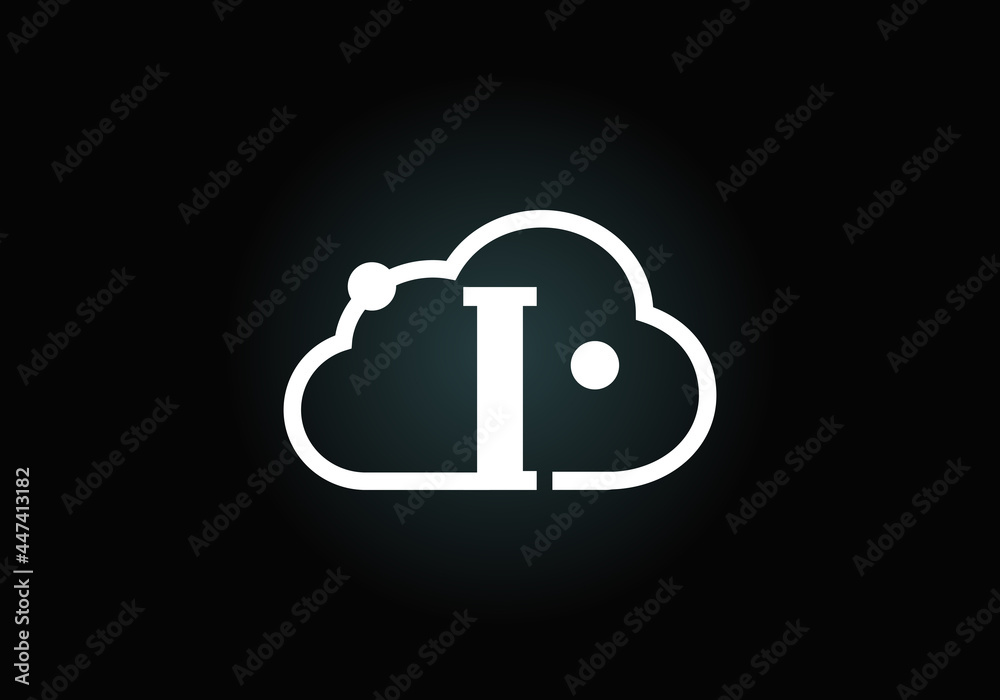 Initial I monogram letter alphabet with the cloud. Cloud computing provider service logo. Modern cloud technology vector logo design for business, and company identity.
