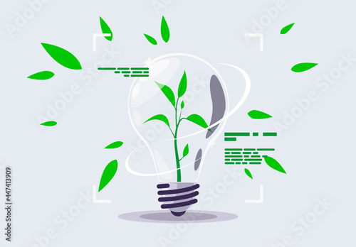Vector illustration of a green plant growing in a lamp for light