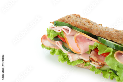 Tasty ciabatta sandwich isolated on white background