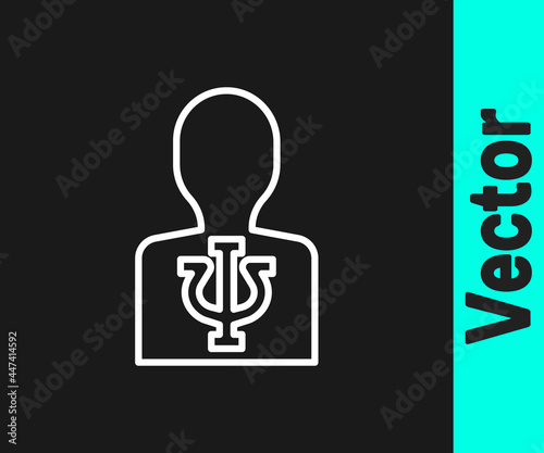 White line Psychology icon isolated on black background. Psi symbol. Mental health concept, psychoanalysis analysis and psychotherapy. Vector