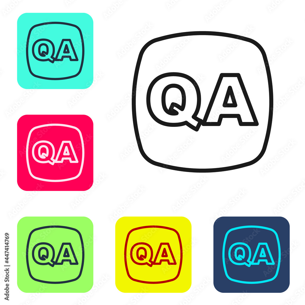 Black line Speech bubbles with Question and Answer icon isolated on white background. Q and A symbol. FAQ sign. Chat speech bubble and chart. Set icons in color square buttons. Vector Black line Speech bubbles with Question and Answer icon isolated on white background. Q and A symbol. FAQ sign. Chat speech bubble and chart. Set icons in color square buttons. Vector