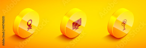 Set Isometric Location, Monitor with location marker and Stop sign icon. Vector