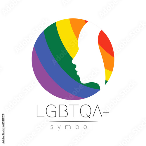 Vector LGBTQA logo symbol. Pride flag background. Icon for gay, lesbian, bisexual, transsexual, queer and ally person. Can be use for sign activism, psychology or counseling. LGBT logotype on white.