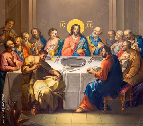 VIENNA, AUSTIRA - JULI 5, 2021: The painting of Last Supper in Barbarakirche church by Efrem Klein (1780).