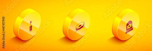 Set Isometric Electric toothbrush, Robot vacuum cleaner and Ringing alarm bell icon. Vector