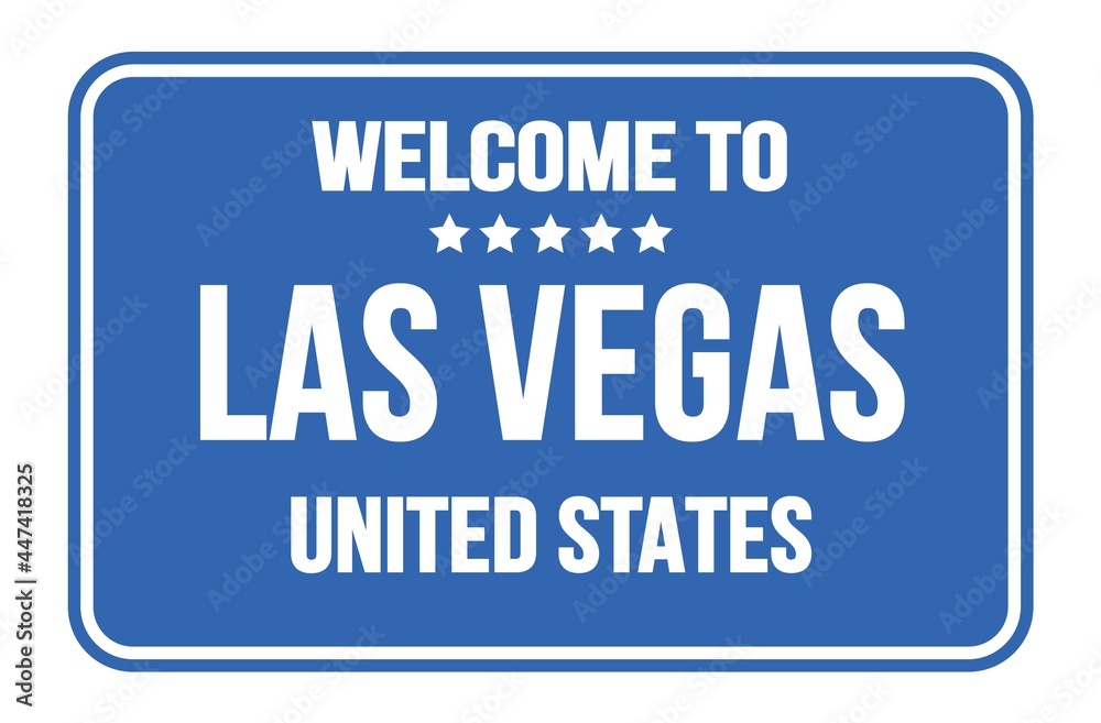 WELCOME TO LAS VEGAS - UNITED STATES, words written on light blue street sign stamp