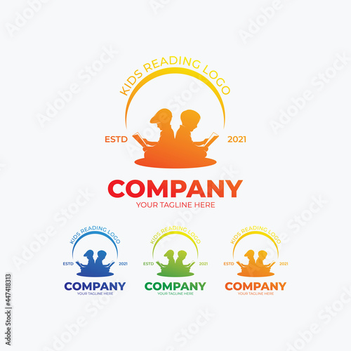 Kids reading logo designs template