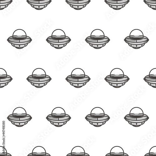 Simple seamless pattern of ufo space ship with cartoon style illustration background template vector