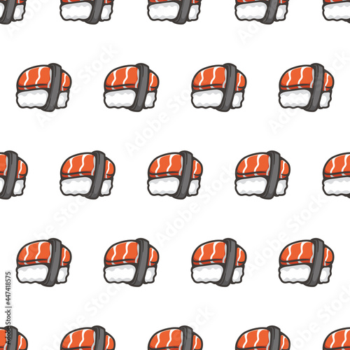 Simple seamless pattern of tuna sushi with cartoon style illustration background template vector