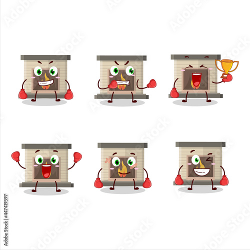 A sporty house fireplaces with fire boxing athlete cartoon mascot design