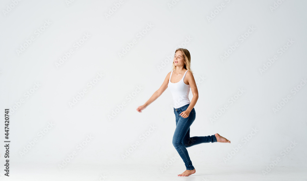 woman in jeans movement dance energy positive fashion