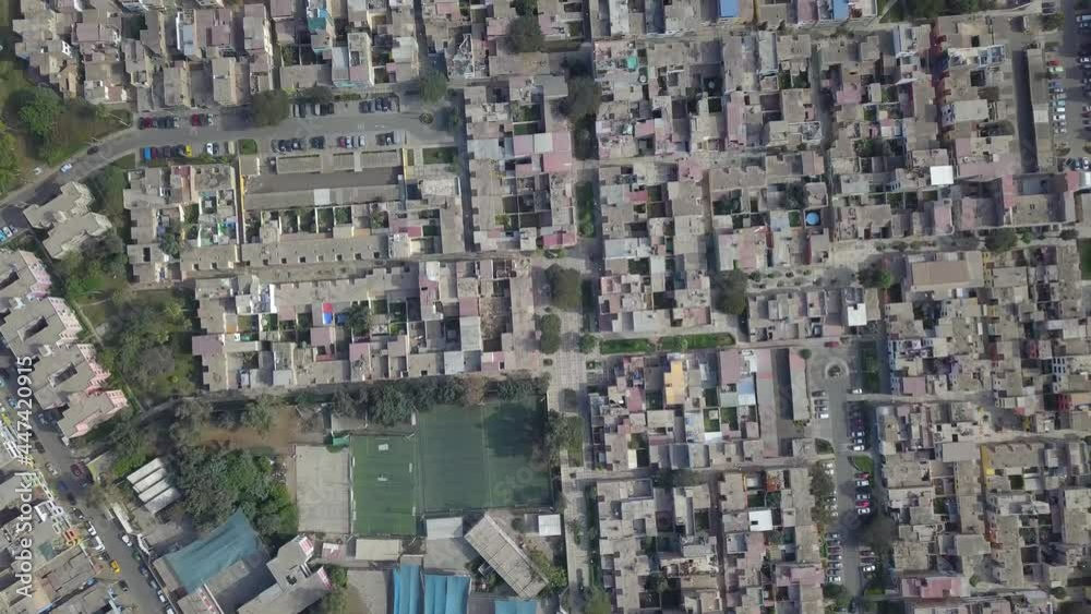Aerial drone view from above of houses, passageways and streets Los Precursors Aerial drone view from above of houses, passageways and streets Los Precursors