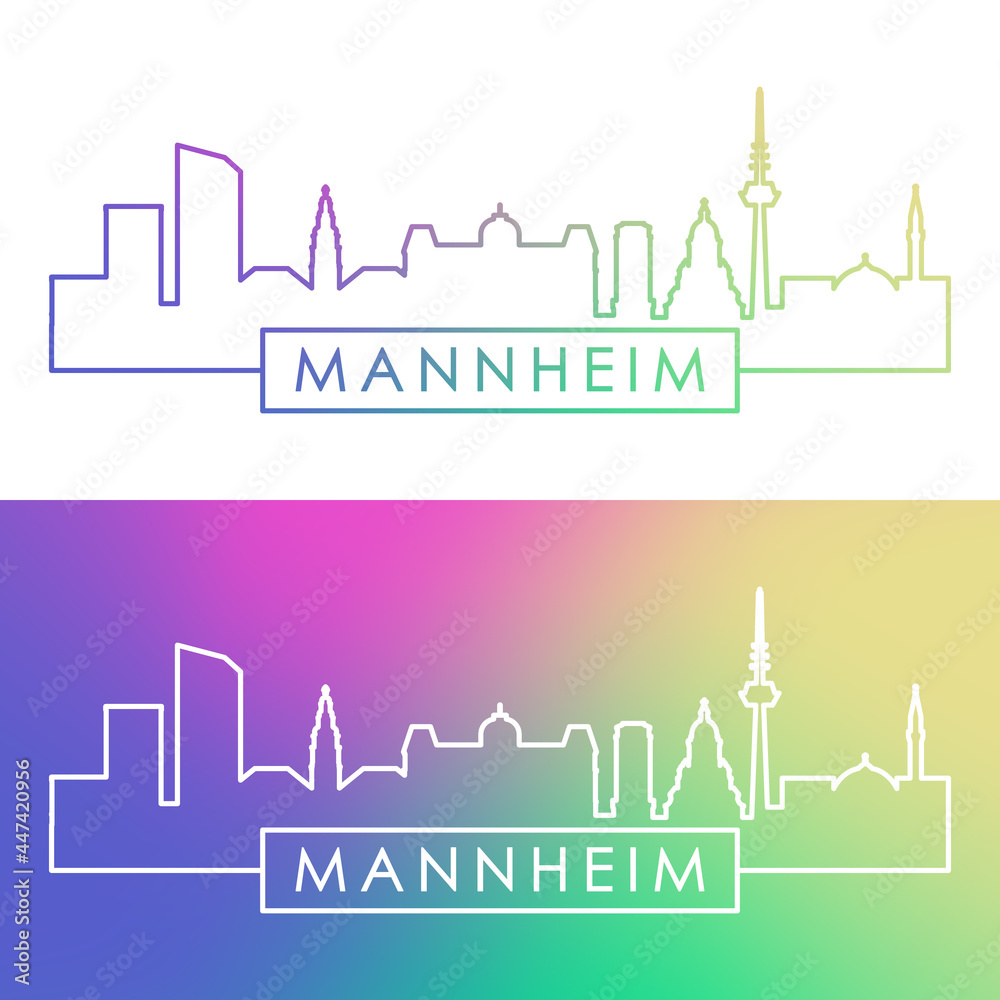 Mannheim skyline. Colorful linear style. Editable vector file.