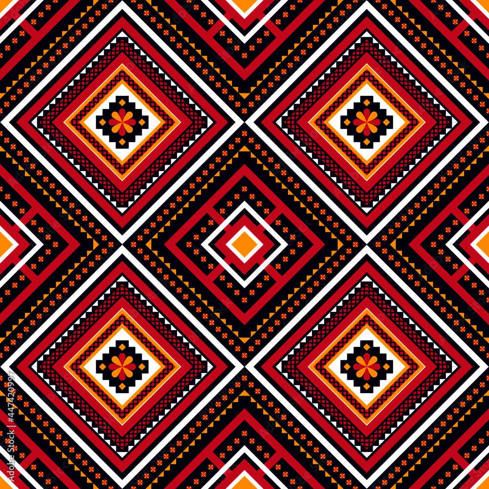 Geometric ethnic oriental ikat seamless pattern traditional design for background,wallpaper,clothing,wrapping,Batik,fabric,Vector illustration.embroidery style.