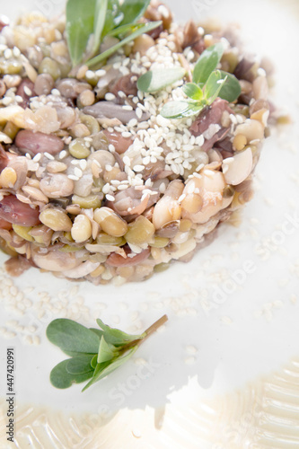 Presentation of a typical dish of Italian cuisine of mixed legume soup