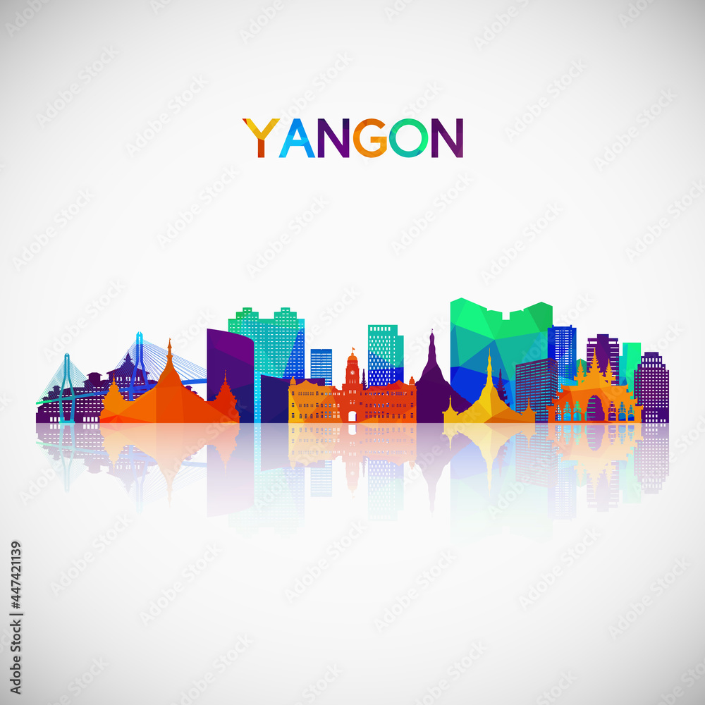 Yangon skyline silhouette in colorful geometric style. Symbol for your design. Vector illustration.