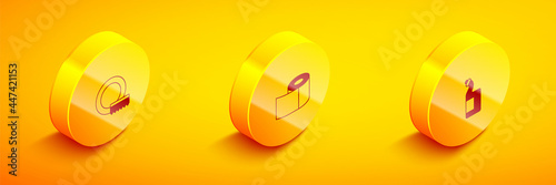 Set Isometric Washing dishes, Toilet paper roll and Dishwashing liquid bottle icon. Vector