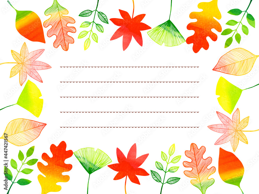 Fototapeta premium 水彩紅葉葉っぱのお手紙フレーム