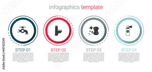 Set Water tap, Toilet bowl, Sponge and Air freshener spray bottle. Business infographic template. Vector