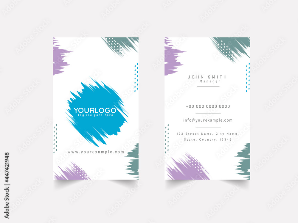 Vertical Business Card Templates With Brush Stroke Effect In White Color.