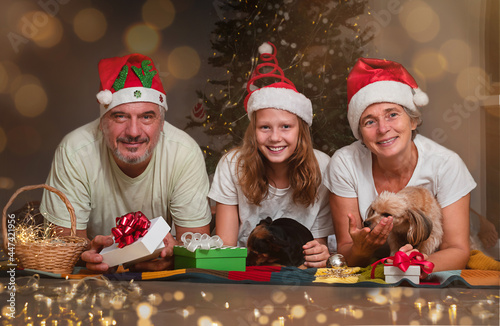  Portrait of a happy family near the christmas tree