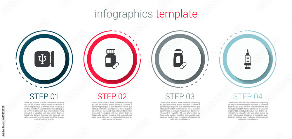Set Psychology, Psi, Sedative pills, and Addiction to the drug. Business infographic template. Vector Set Psychology, Psi, Sedative pills, and Addiction to the drug. Business infographic template. Vector