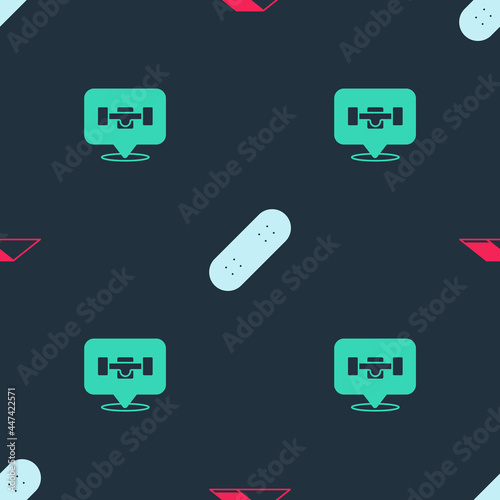Set Skate park, Skateboard and wheel on seamless pattern. Vector